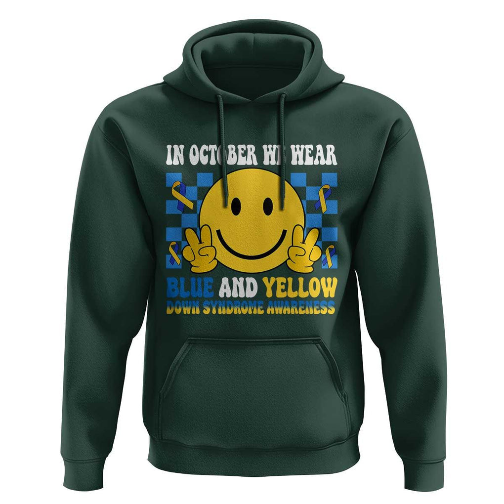 Down Syndrome Awareness Hoodie In October We Wear Blue And Yellow Support Squad TS02 Dark Forest Green Print Your Wear