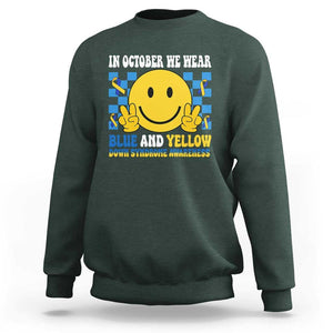 Down Syndrome Awareness Sweatshirt In October We Wear Blue And Yellow Support Squad TS02 Dark Forest Green Print Your Wear