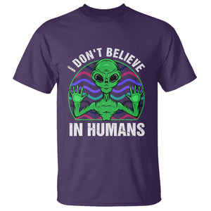 Green Turquoise Alien Face T Shirt Funny I Don't Believe In Human TS02 Purple Printyourwear