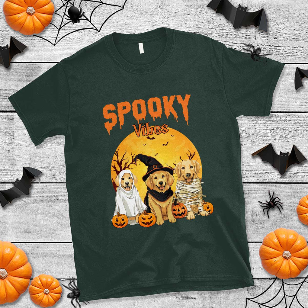 Halloween Golden Retriever T Shirt Ghost Dogs Boo Sheet Spooky Vibes TS02 Dark Forest Green Print Your Wear