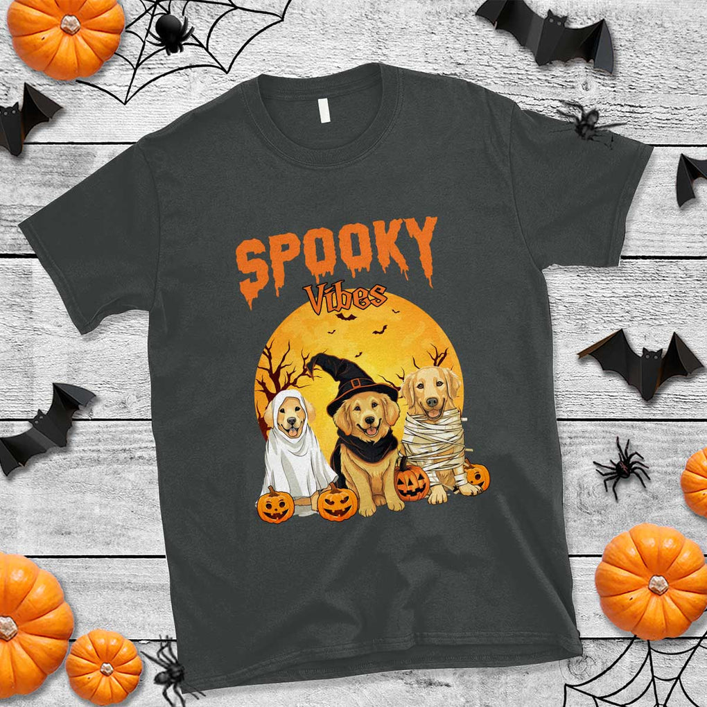 Halloween Golden Retriever T Shirt Ghost Dogs Boo Sheet Spooky Vibes TS02 Dark Heather Print Your Wear
