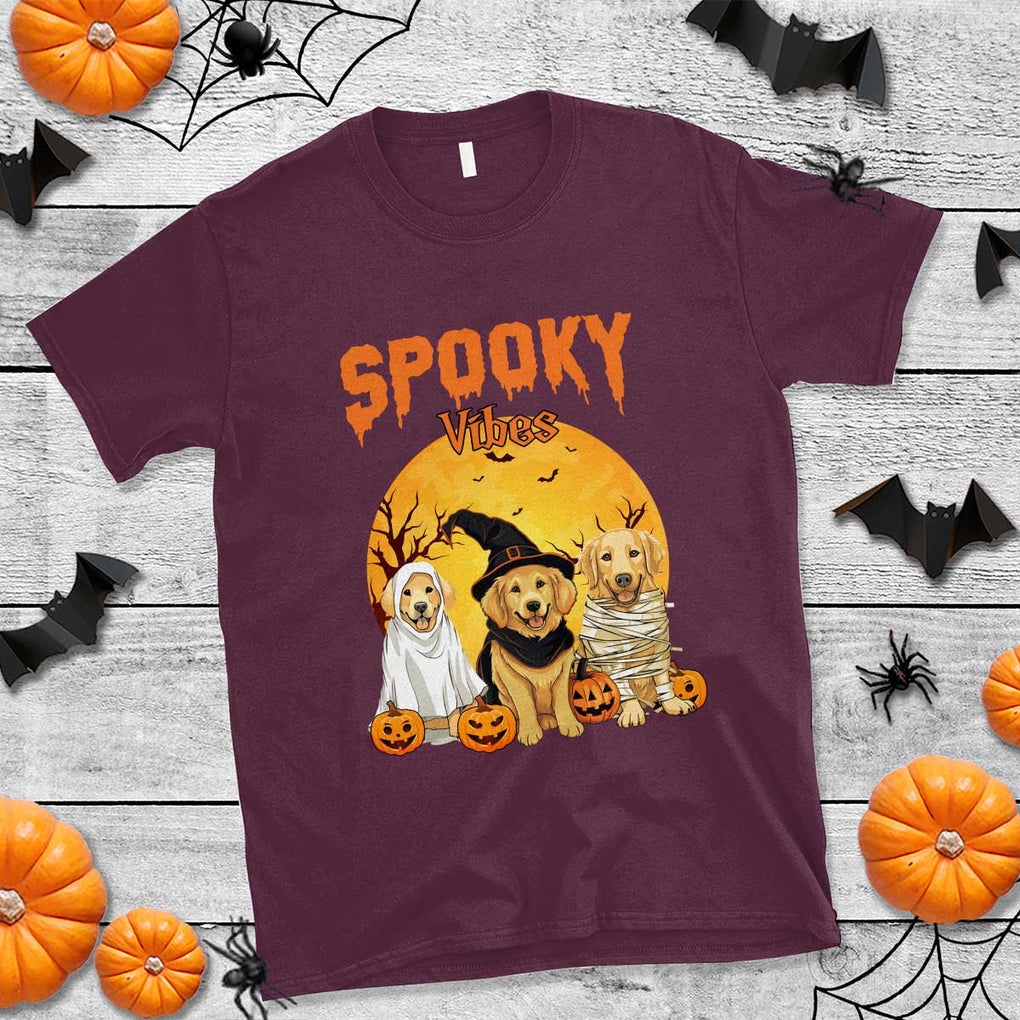 Halloween Golden Retriever T Shirt Ghost Dogs Boo Sheet Spooky Vibes TS02 Maroon Print Your Wear