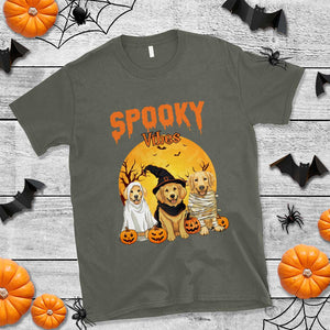 Halloween Golden Retriever T Shirt Ghost Dogs Boo Sheet Spooky Vibes TS02 Military Green Print Your Wear