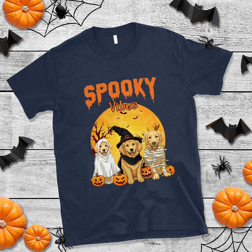 Halloween Golden Retriever T Shirt Ghost Dogs Boo Sheet Spooky Vibes TS02 Navy Print Your Wear