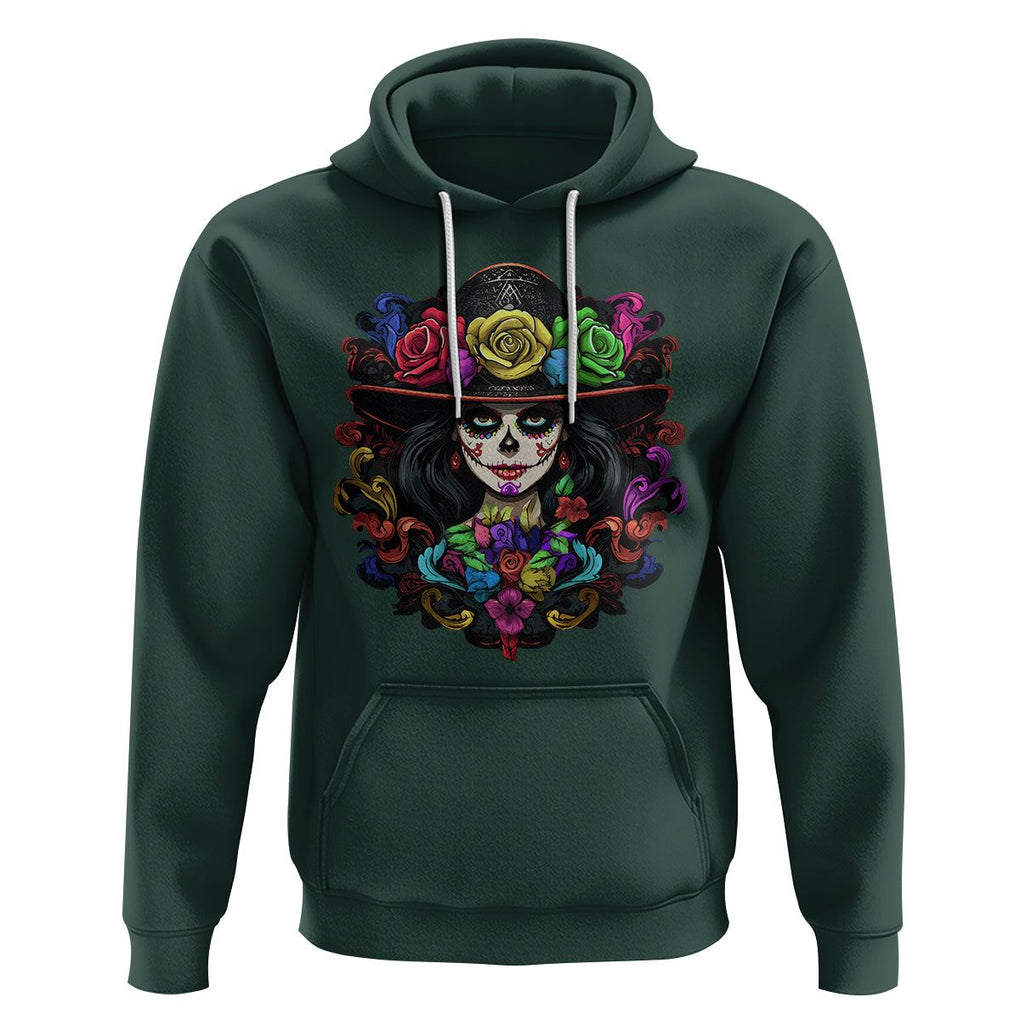 Day of the Dead Hoodie Dia De Los Muertos Sugar Skull Women La Catrina TS02 Dark Forest Green Printyourwear