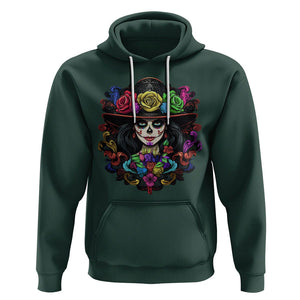 Day of the Dead Hoodie Dia De Los Muertos Sugar Skull Women La Catrina TS02 Dark Forest Green Printyourwear
