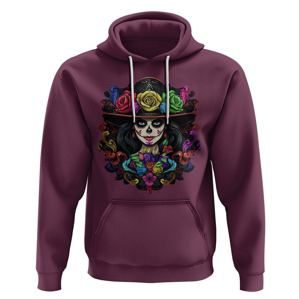 Day of the Dead Hoodie Dia De Los Muertos Sugar Skull Women La Catrina TS02 Maroon Printyourwear