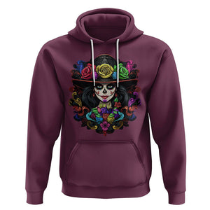 Day of the Dead Hoodie Dia De Los Muertos Sugar Skull Women La Catrina TS02 Maroon Printyourwear