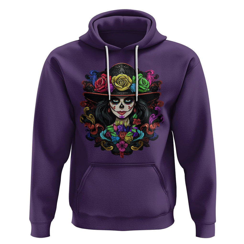 Day of the Dead Hoodie Dia De Los Muertos Sugar Skull Women La Catrina TS02 Purple Printyourwear