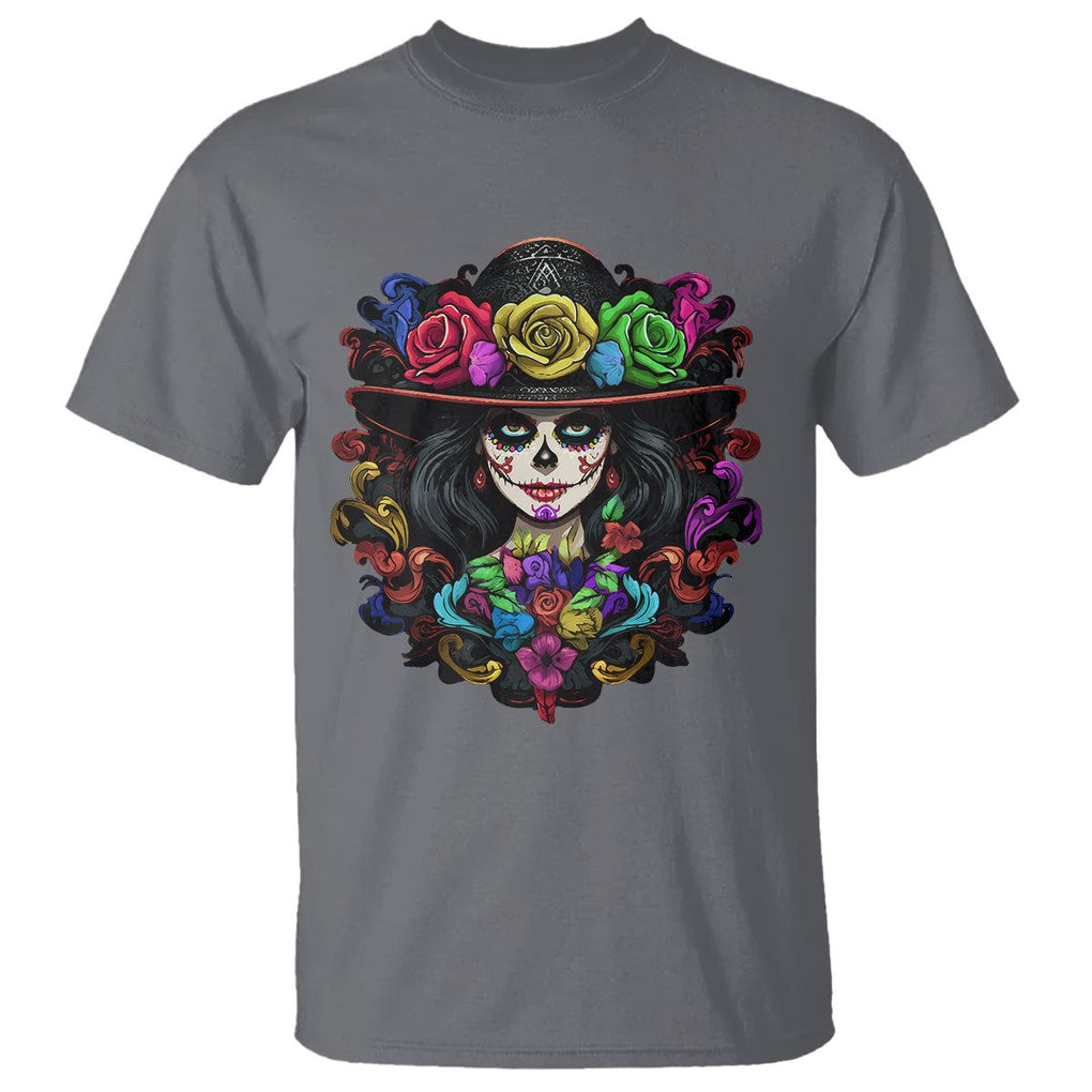 Day of the Dead T Shirt Dia De Los Muertos Sugar Skull Women La Catrina TS02 Charcoal Printyourwear