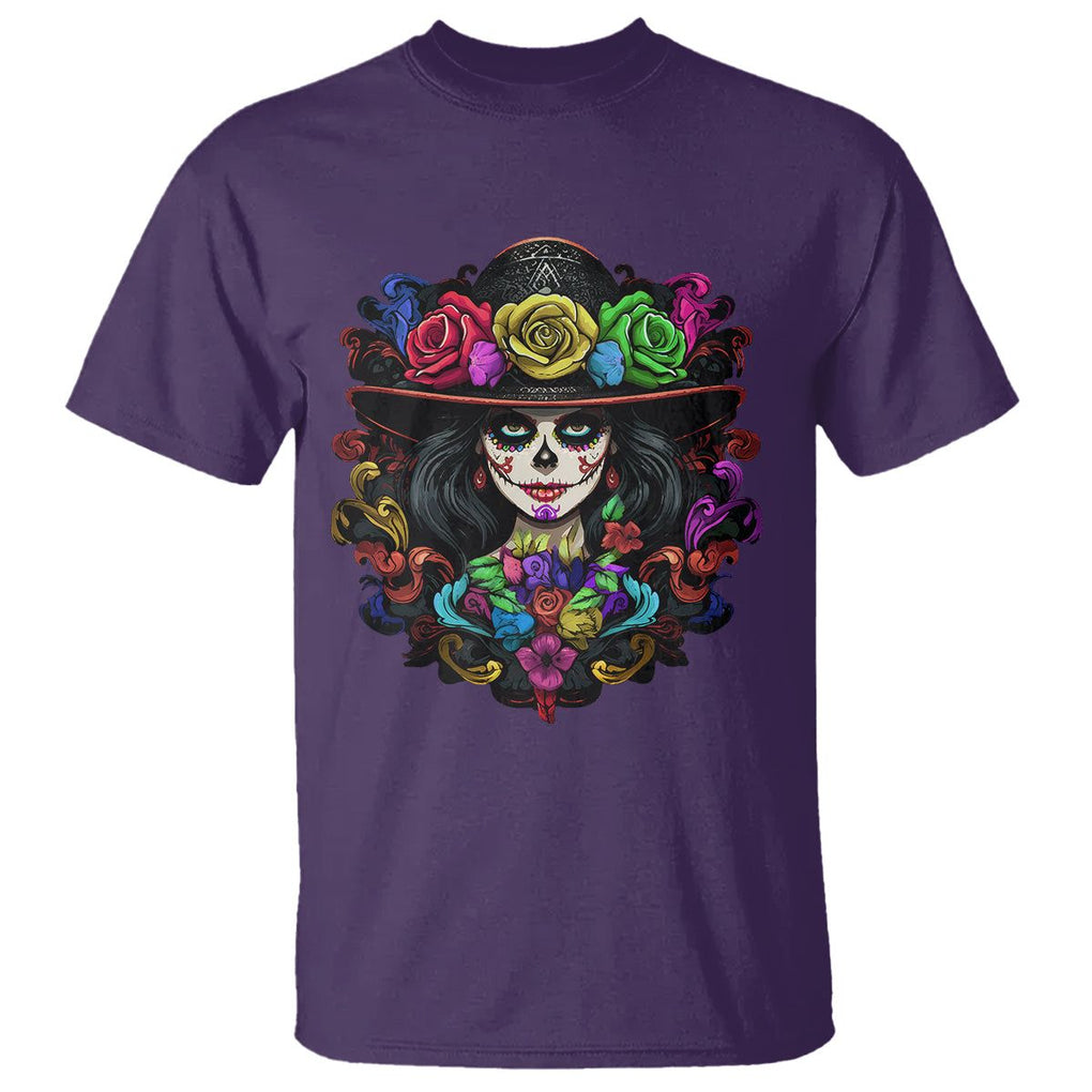Day of the Dead T Shirt Dia De Los Muertos Sugar Skull Women La Catrina TS02 Purple Printyourwear
