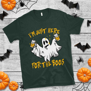 Ghost Halloween Costume T Shirt I'm Just Here For The Boos Drunk Drinking Boo Sheet TS02 Dark Forest Green Print Your Wear