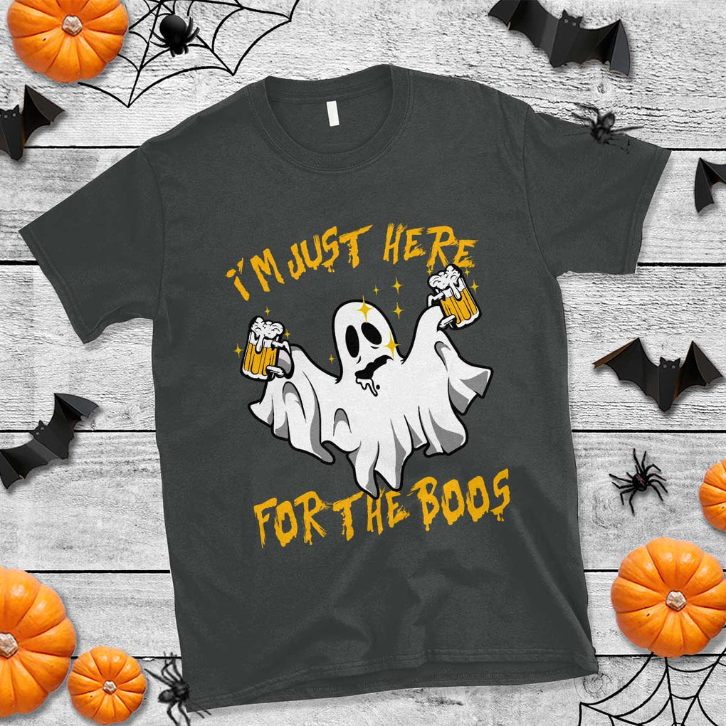 Ghost Halloween Costume T Shirt I'm Just Here For The Boos Drunk Drinking Boo Sheet TS02 Dark Heather Print Your Wear