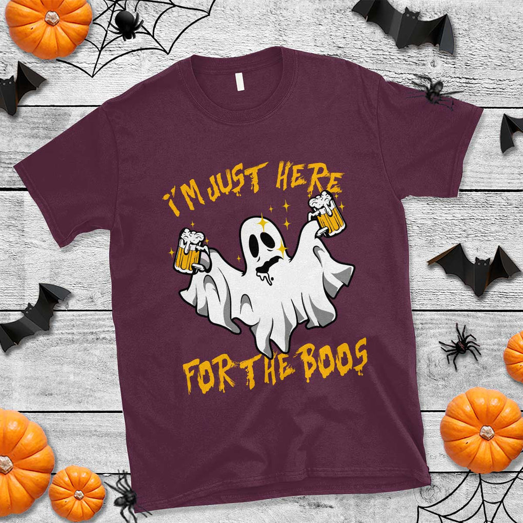 Ghost Halloween Costume T Shirt I'm Just Here For The Boos Drunk Drinking Boo Sheet TS02 Maroon Print Your Wear