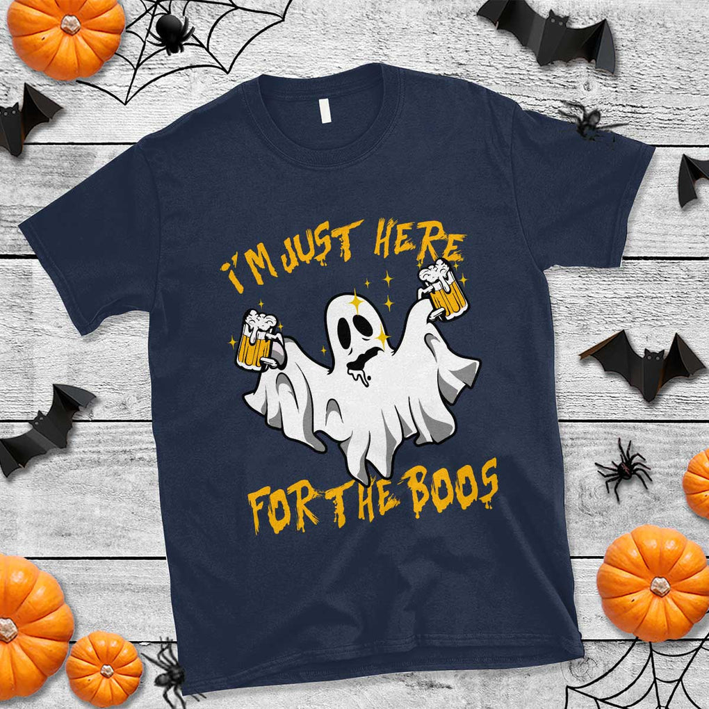 Ghost Halloween Costume T Shirt I'm Just Here For The Boos Drunk Drinking Boo Sheet TS02 Navy Print Your Wear