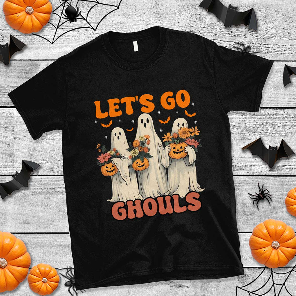 Ghost Halloween Costume T Shirt Let's Go Ghouls Retro Boo Sheet TS02 Black Print Your Wear