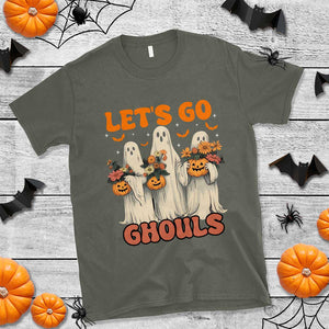 Ghost Halloween Costume T Shirt Let's Go Ghouls Retro Boo Sheet TS02 Military Green Print Your Wear