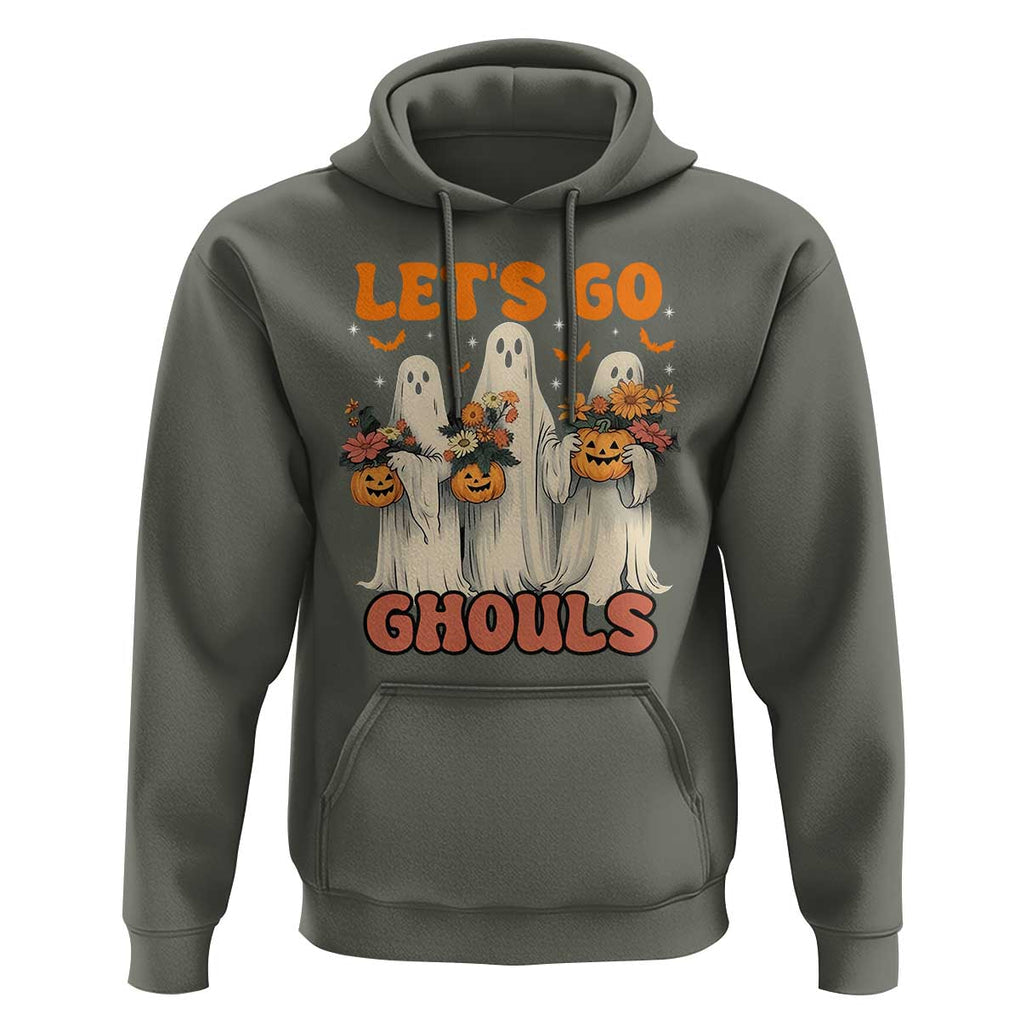 Ghost Halloween Costume Hoodie Let's Go Ghouls Retro Boo Sheet TS02 Military Green Print Your Wear