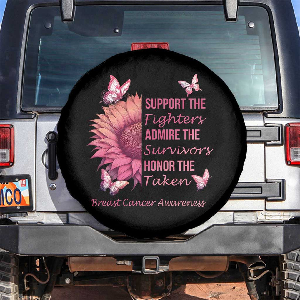 Breast Cancer Awareness Spare Tire Cover Support Admire Honor Pink Sunflower TS02 No hole Black Print Your Wear