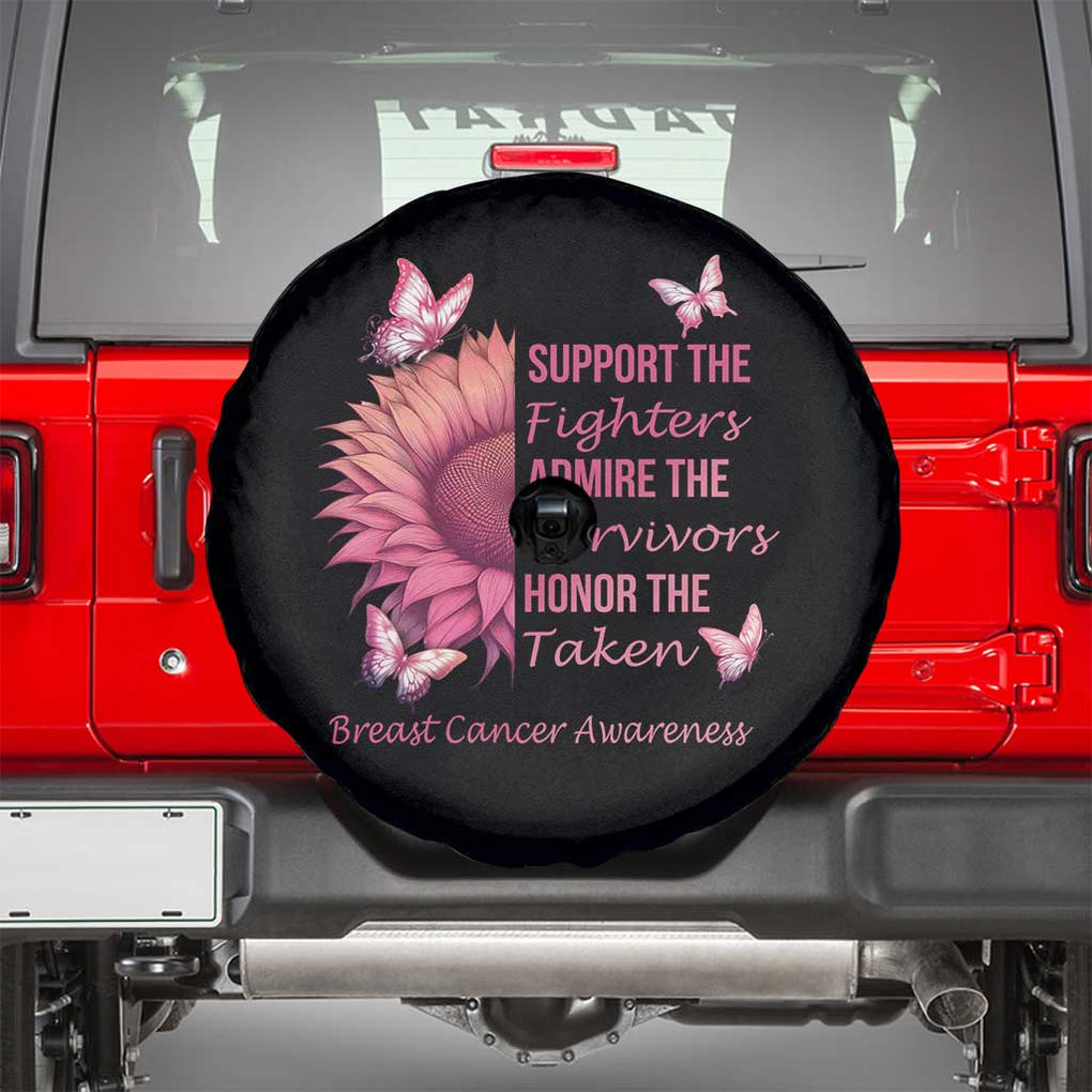 Breast Cancer Awareness Spare Tire Cover Support Admire Honor Pink Sunflower TS02 Black Print Your Wear