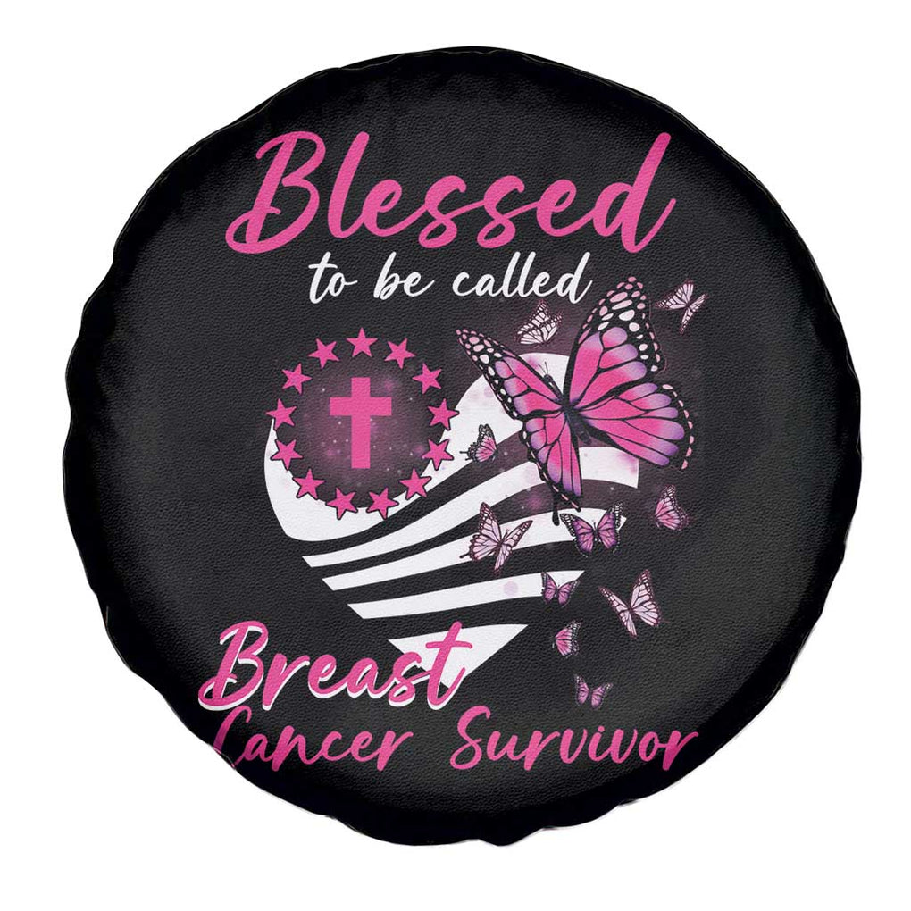 Breast Cancer Awareness Spare Tire Cover Blessed To Be Called Breast Cancer Survivor Pink Butterfly TS02 Print Your Wear