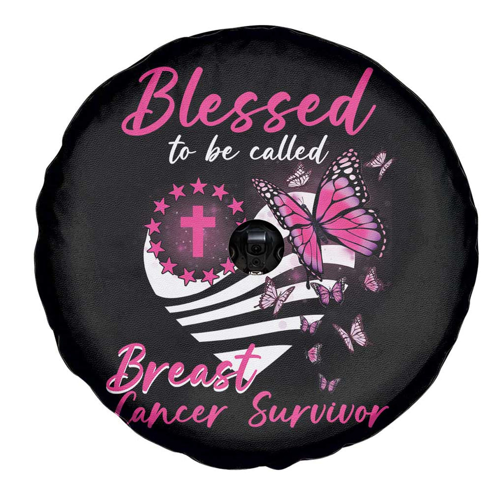 Breast Cancer Awareness Spare Tire Cover Blessed To Be Called Breast Cancer Survivor Pink Butterfly TS02 Print Your Wear