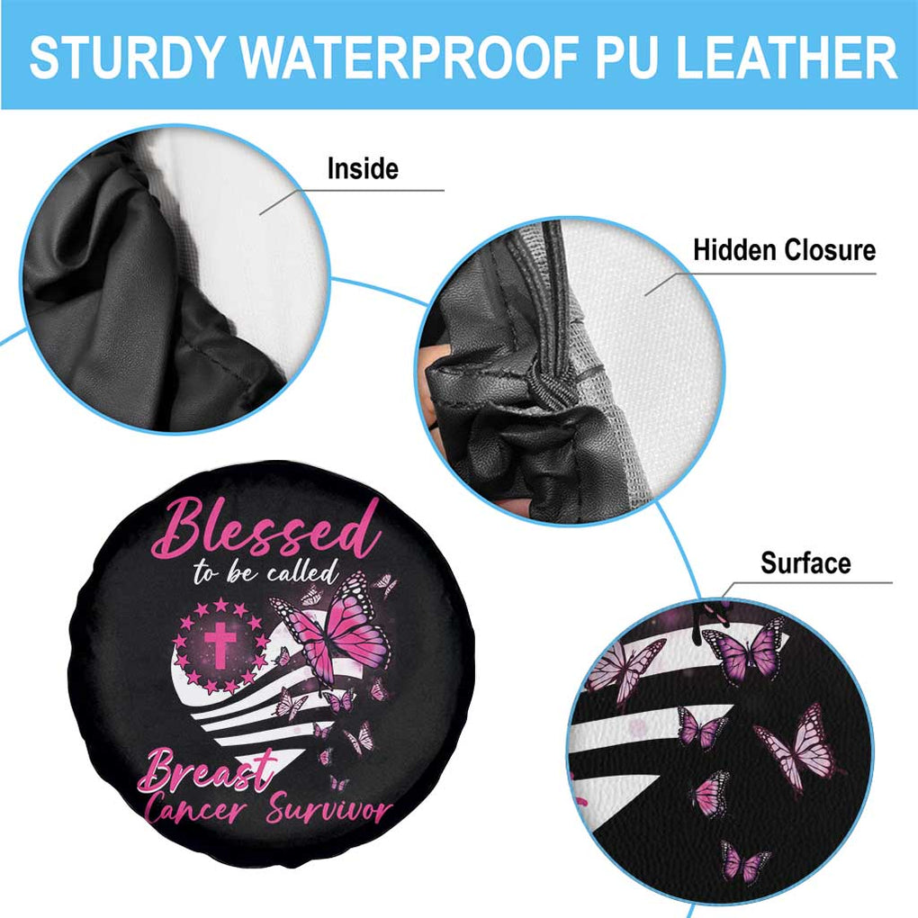 Breast Cancer Awareness Spare Tire Cover Blessed To Be Called Breast Cancer Survivor Pink Butterfly TS02 Print Your Wear