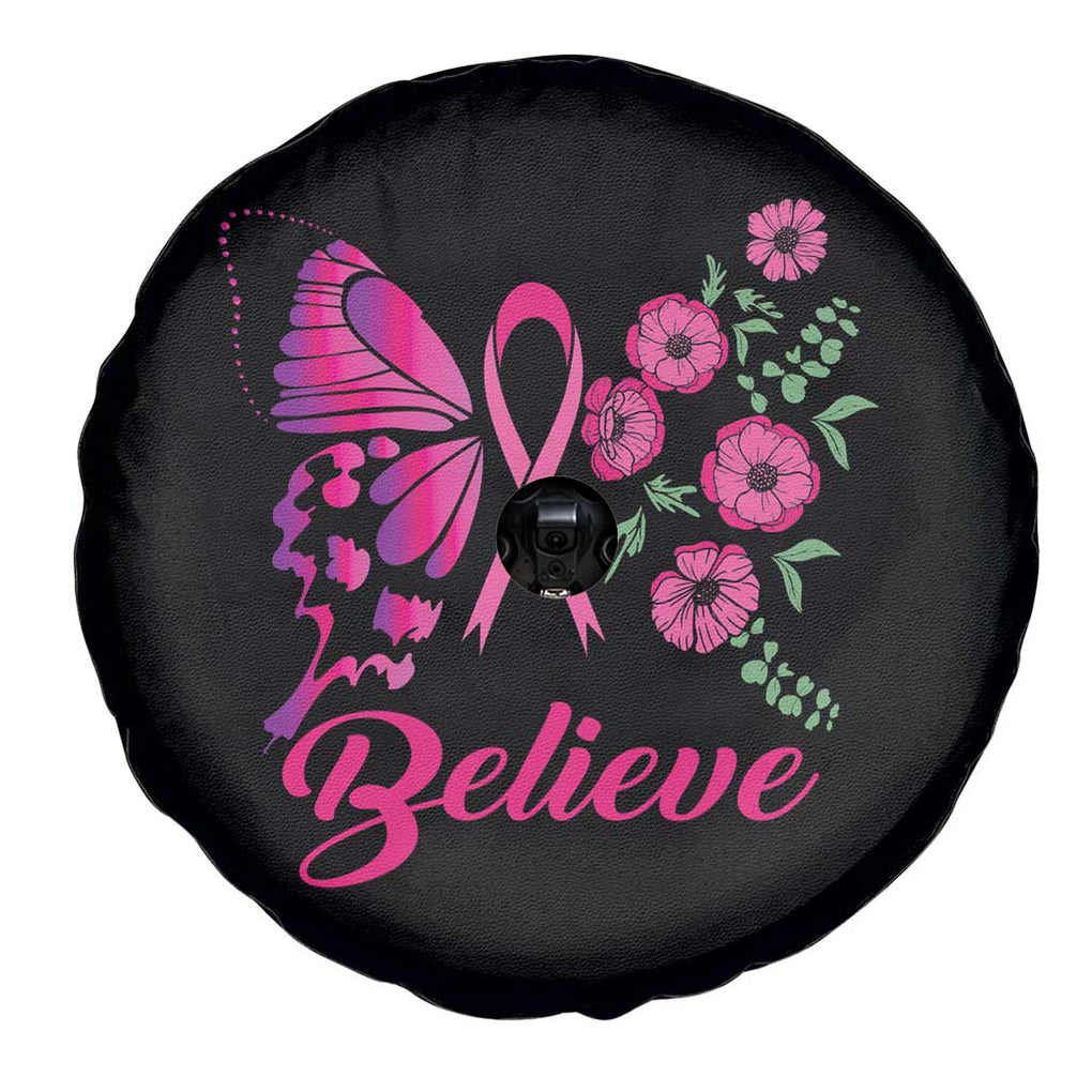 Breast Cancer Awareness Spare Tire Cover Believe Butterfly Flower Pink Ribbon Support Squad TS02 Print Your Wear