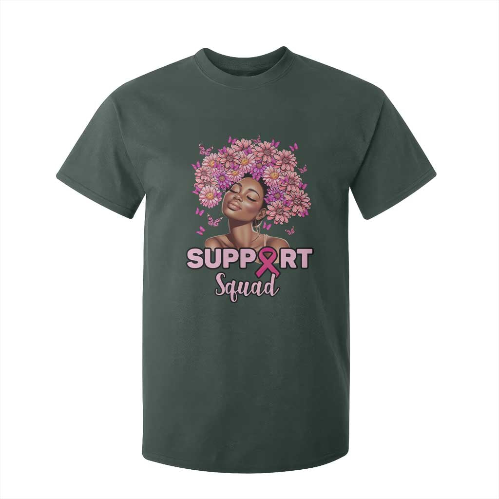 Breast Cancer Awareness T Shirt For Kid Black Afro Woman Support Squad Pink Ribbon Sunflower TS02 Dark Forest Green Print Your Wear