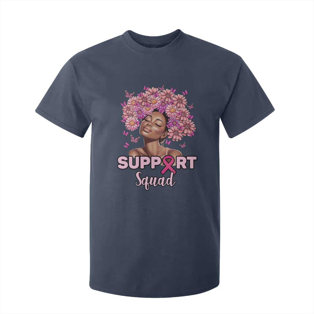 Breast Cancer Awareness T Shirt For Kid Black Afro Woman Support Squad Pink Ribbon Sunflower TS02 Navy Print Your Wear