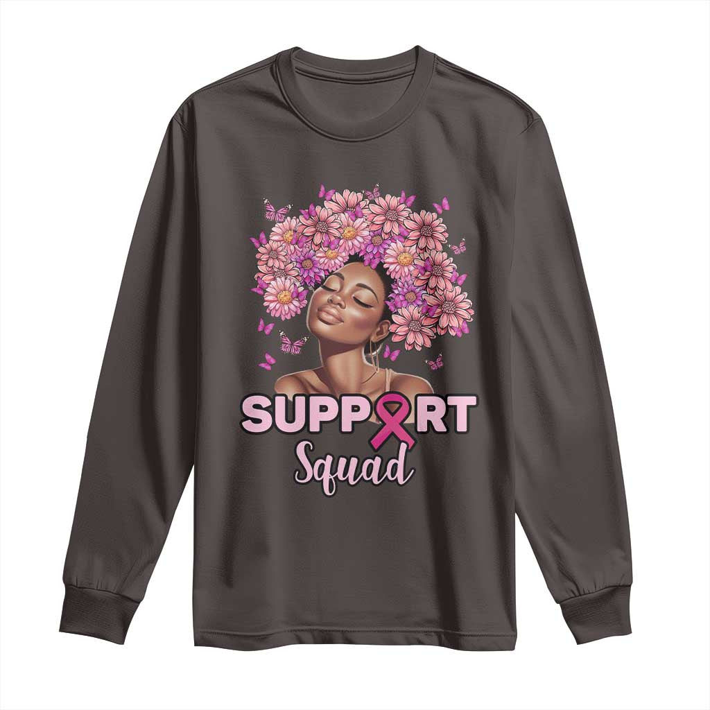 Breast Cancer Awareness Long Sleeve Shirt Black Afro Woman Support Squad Pink Ribbon Sunflower TS02 Dark Chocolate Print Your Wear