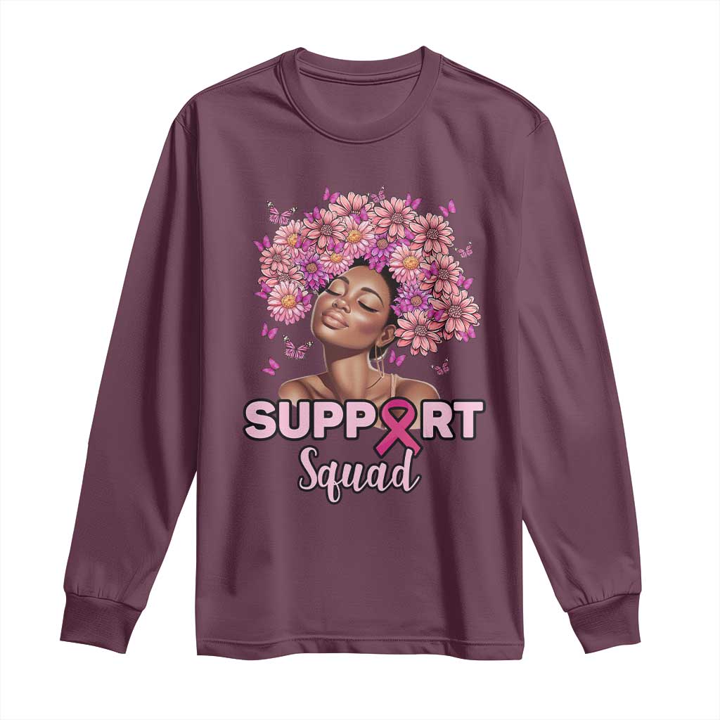 Breast Cancer Awareness Long Sleeve Shirt Black Afro Woman Support Squad Pink Ribbon Sunflower TS02 Maroon Print Your Wear