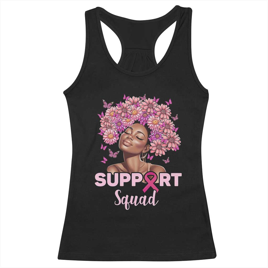 Breast Cancer Awareness Racerback Tank Top Black Afro Woman Support Squad Pink Ribbon Sunflower TS02 Black Print Your Wear