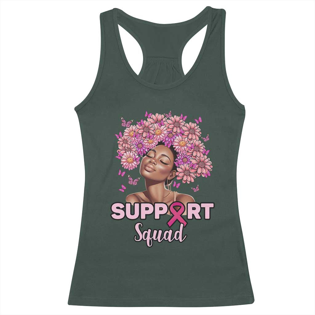 Breast Cancer Awareness Racerback Tank Top Black Afro Woman Support Squad Pink Ribbon Sunflower TS02 Dark Forest Green Print Your Wear