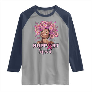 Breast Cancer Awareness Raglan Shirt Black Afro Woman Support Squad Pink Ribbon Sunflower TS02 Sport Gray Navy Print Your Wear