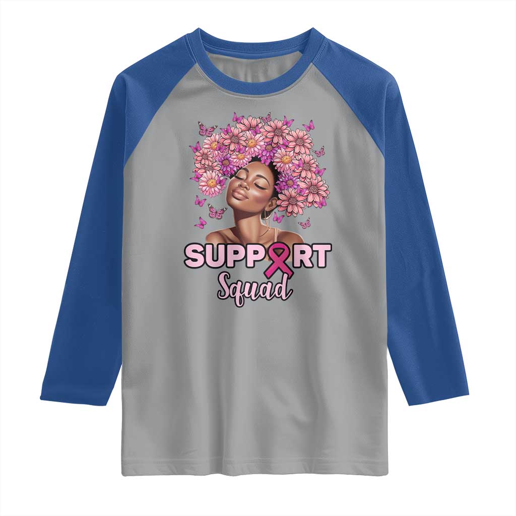 Breast Cancer Awareness Raglan Shirt Black Afro Woman Support Squad Pink Ribbon Sunflower TS02 Sport Gray Royal Print Your Wear