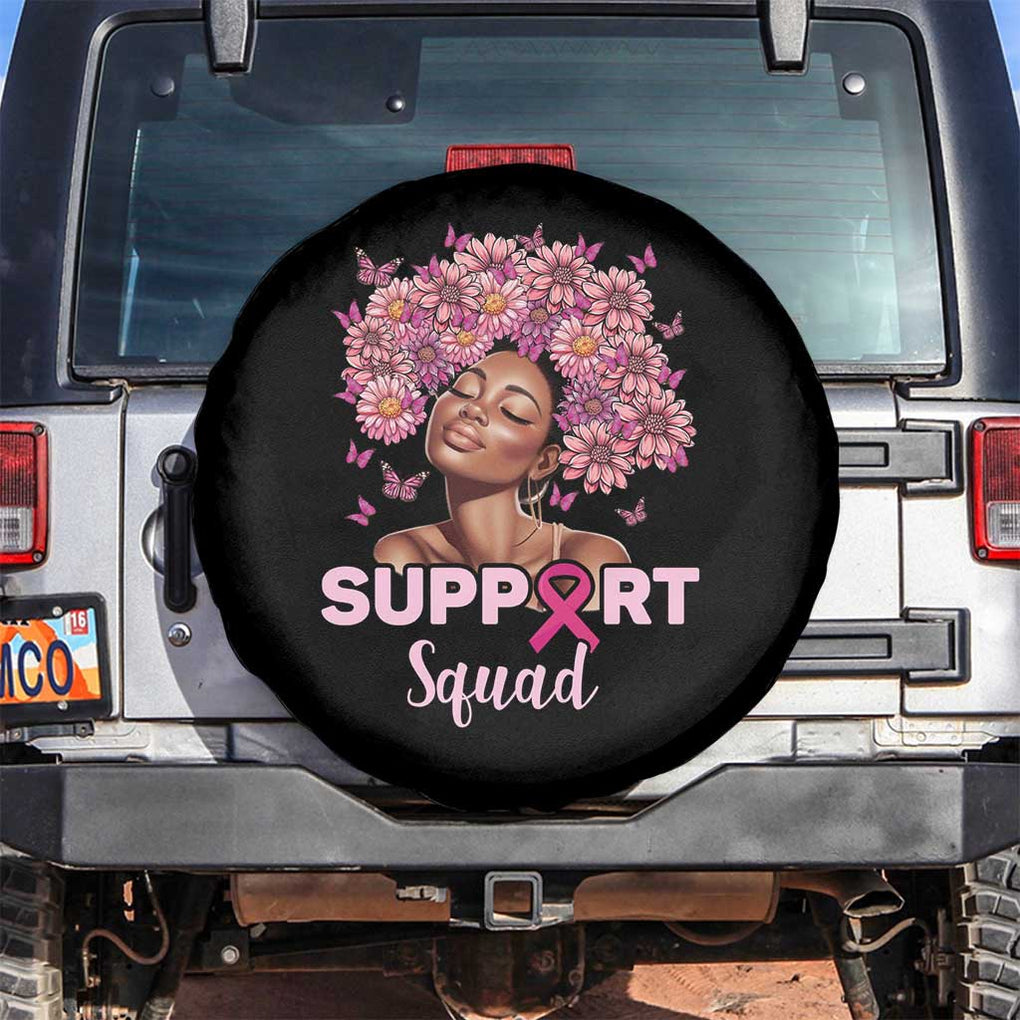 Breast Cancer Awareness Spare Tire Cover Support Squad Black Afro Women Pink Ribbon Sunflower TS02 No hole Black Print Your Wear
