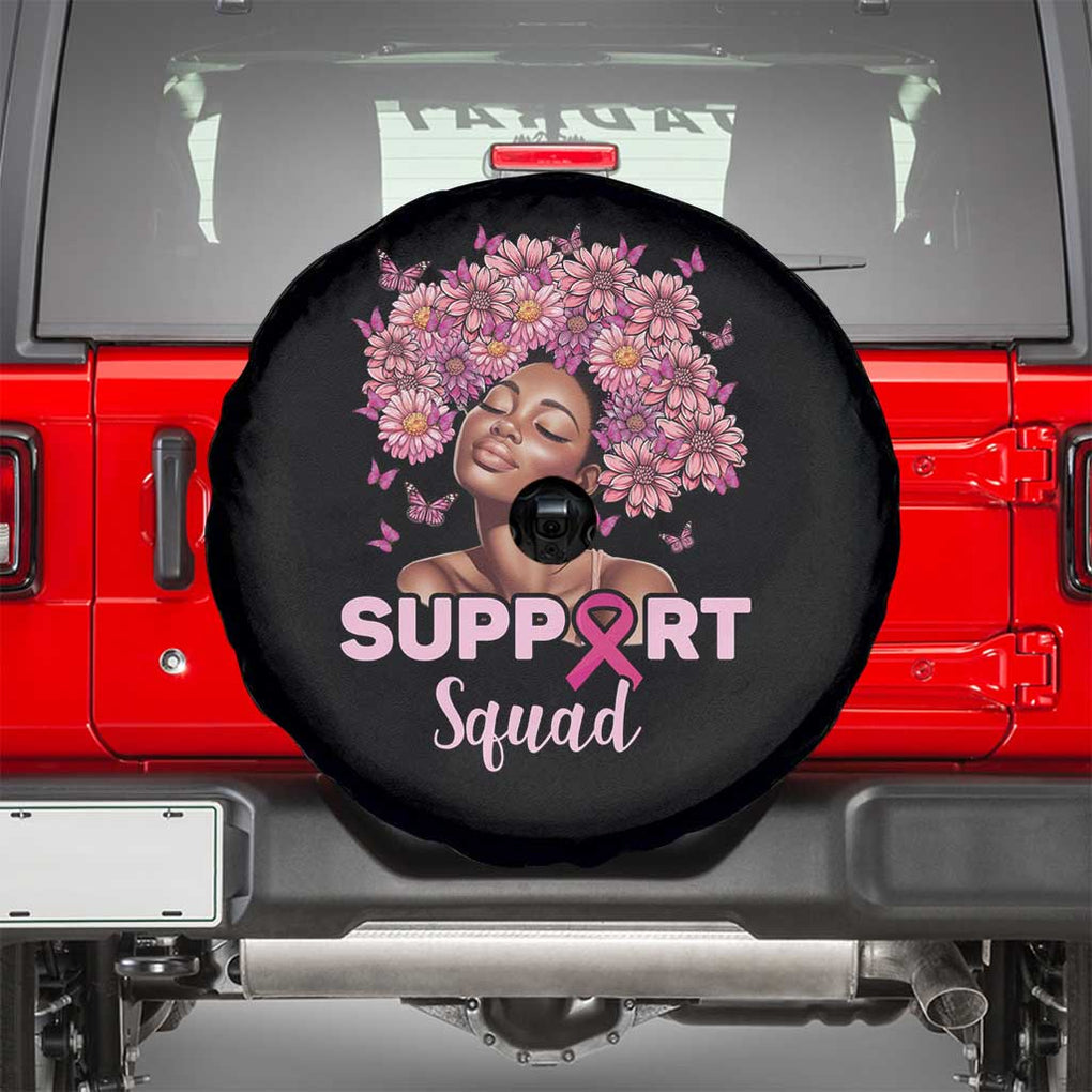 Breast Cancer Awareness Spare Tire Cover Support Squad Black Afro Women Pink Ribbon Sunflower TS02 Black Print Your Wear