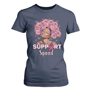 Breast Cancer Awareness T Shirt For Women Black Afro Woman Support Squad Pink Ribbon Sunflower TS02 Navy Print Your Wear