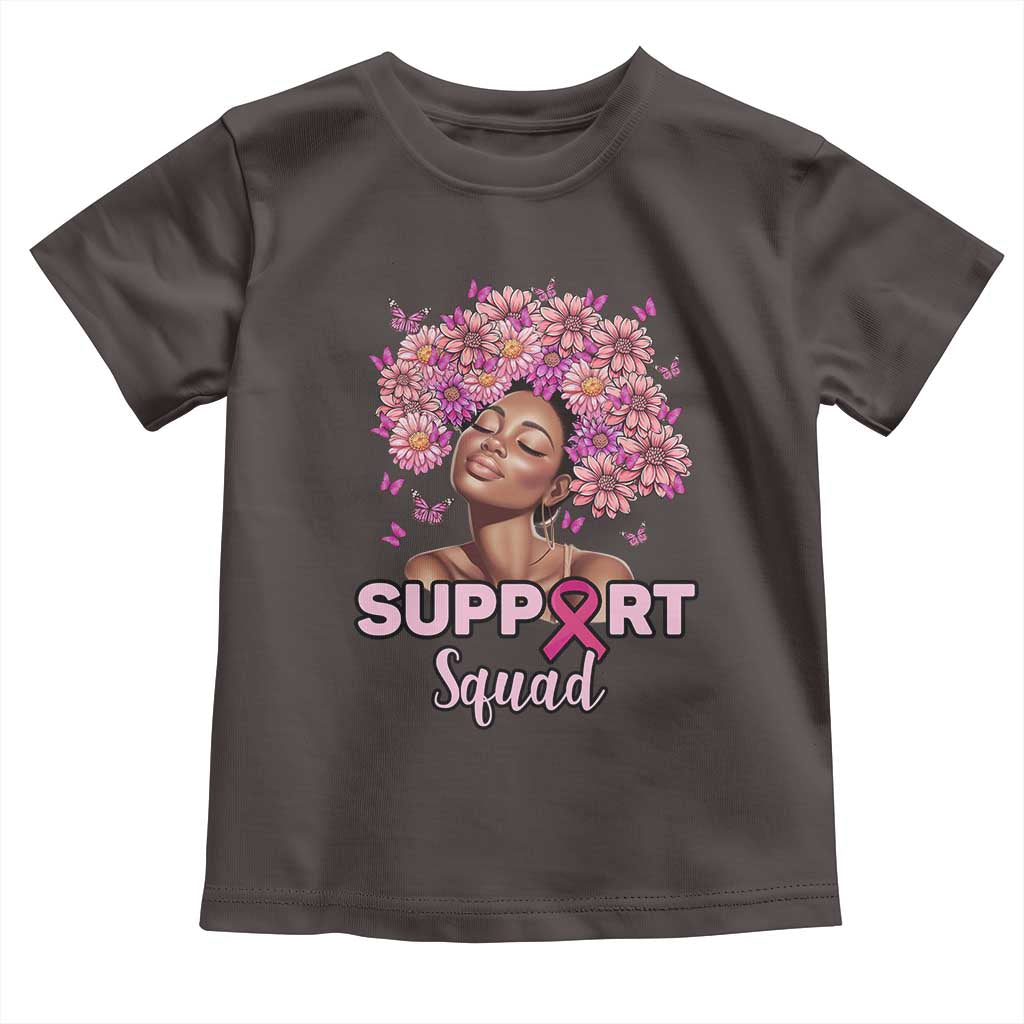 Breast Cancer Awareness Toddler T Shirt Black Afro Woman Support Squad Pink Ribbon Sunflower TS02 Dark Chocolate Print Your Wear