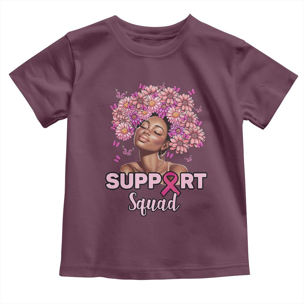 Breast Cancer Awareness Toddler T Shirt Black Afro Woman Support Squad Pink Ribbon Sunflower TS02 Maroon Print Your Wear