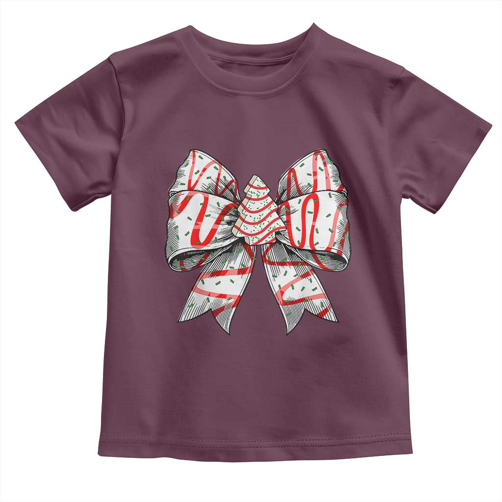Coquette Bow Christmas Tree Cake Baby Shirt Xmas Vibes TS02 Maroon Print Your Wear