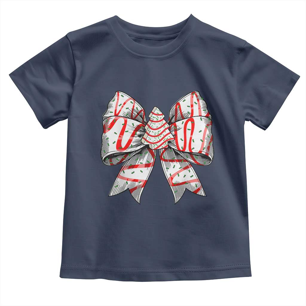 Coquette Bow Christmas Tree Cake Baby Shirt Xmas Vibes TS02 Navy Print Your Wear