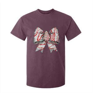 Coquette Bow Christmas Tree Cake T Shirt For Kid Xmas Vibes TS02 Maroon Print Your Wear
