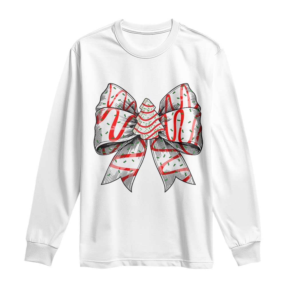Coquette Bow Christmas Tree Cake Long Sleeve Shirt Xmas Vibes TS02 White Print Your Wear