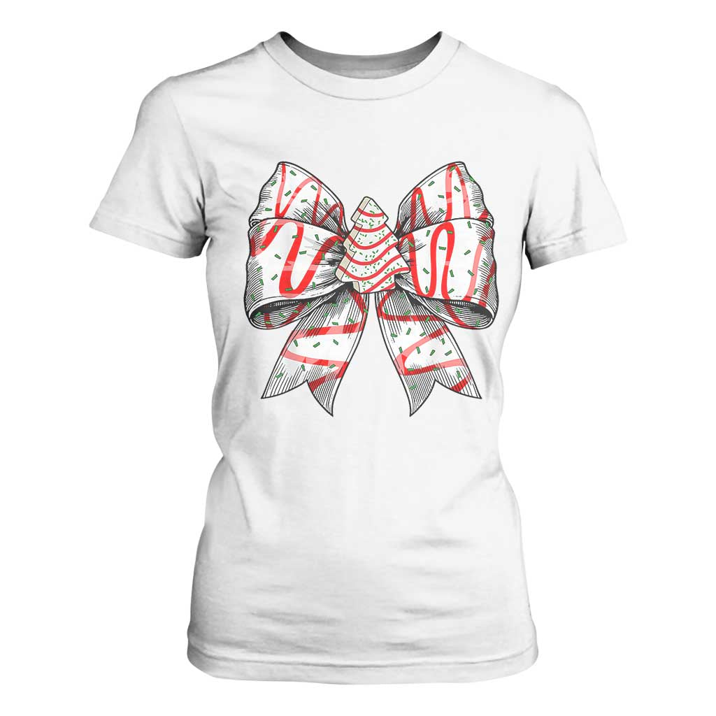 Coquette Bow Christmas Tree Cake T Shirt For Women Xmas Vibes TS02 White Print Your Wear