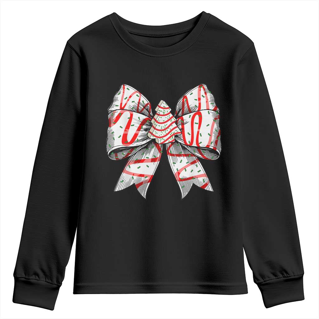 Coquette Bow Christmas Tree Cake Youth Sweatshirt Xmas Vibes TS02 Black Print Your Wear