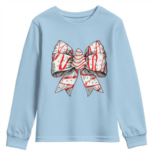 Coquette Bow Christmas Tree Cake Youth Sweatshirt Xmas Vibes TS02 Light Blue Print Your Wear