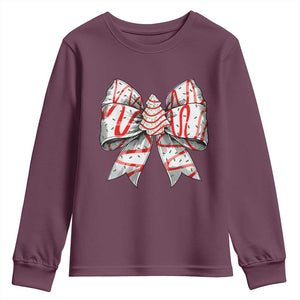 Coquette Bow Christmas Tree Cake Youth Sweatshirt Xmas Vibes TS02 Maroon Print Your Wear
