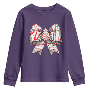 Coquette Bow Christmas Tree Cake Youth Sweatshirt Xmas Vibes TS02 Purple Print Your Wear